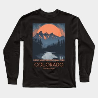 A Vintage Travel Illustration of the Rocky Mountain National Park - Colorado - US Long Sleeve T-Shirt